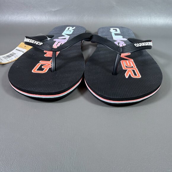 Quiksilver Molokai Flip Flops Mens Size 12 Thong Sandals Black Colorful Script - Picture 5 of 11